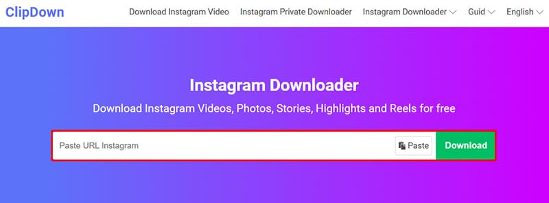 Paste the Instagram link into Clipdown